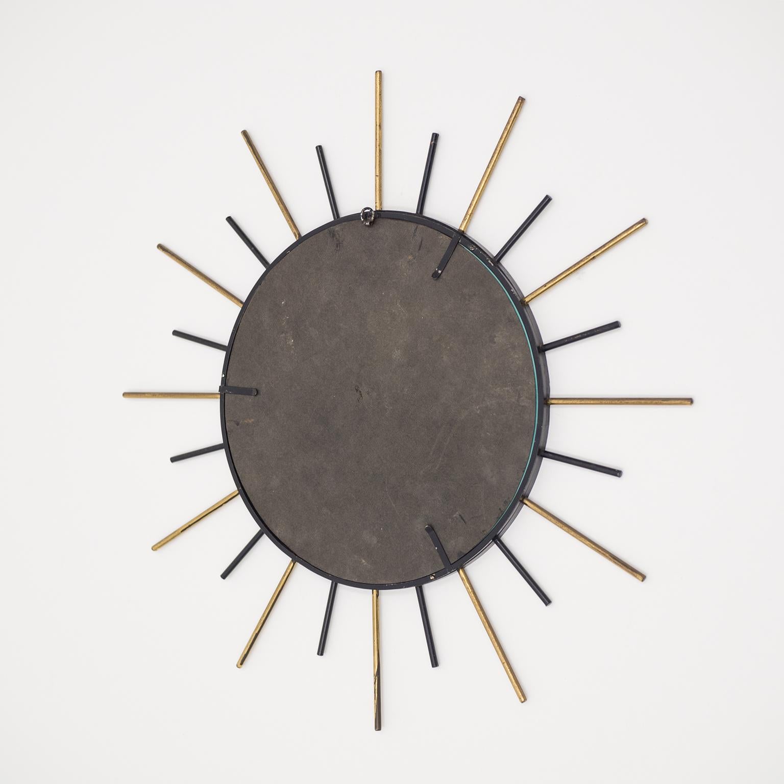 1950s French Sunburst Mirror, Brass and Blackened Steel For Sale 3