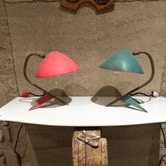 1950s French Table Lamps Jean Boris Lacroix Red and Green