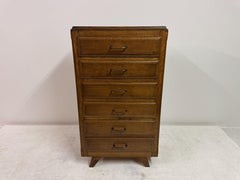 1950s French Tall Oak Chest of Drawers