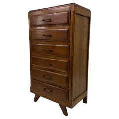 1950s French Tall Oak Chest of Drawers