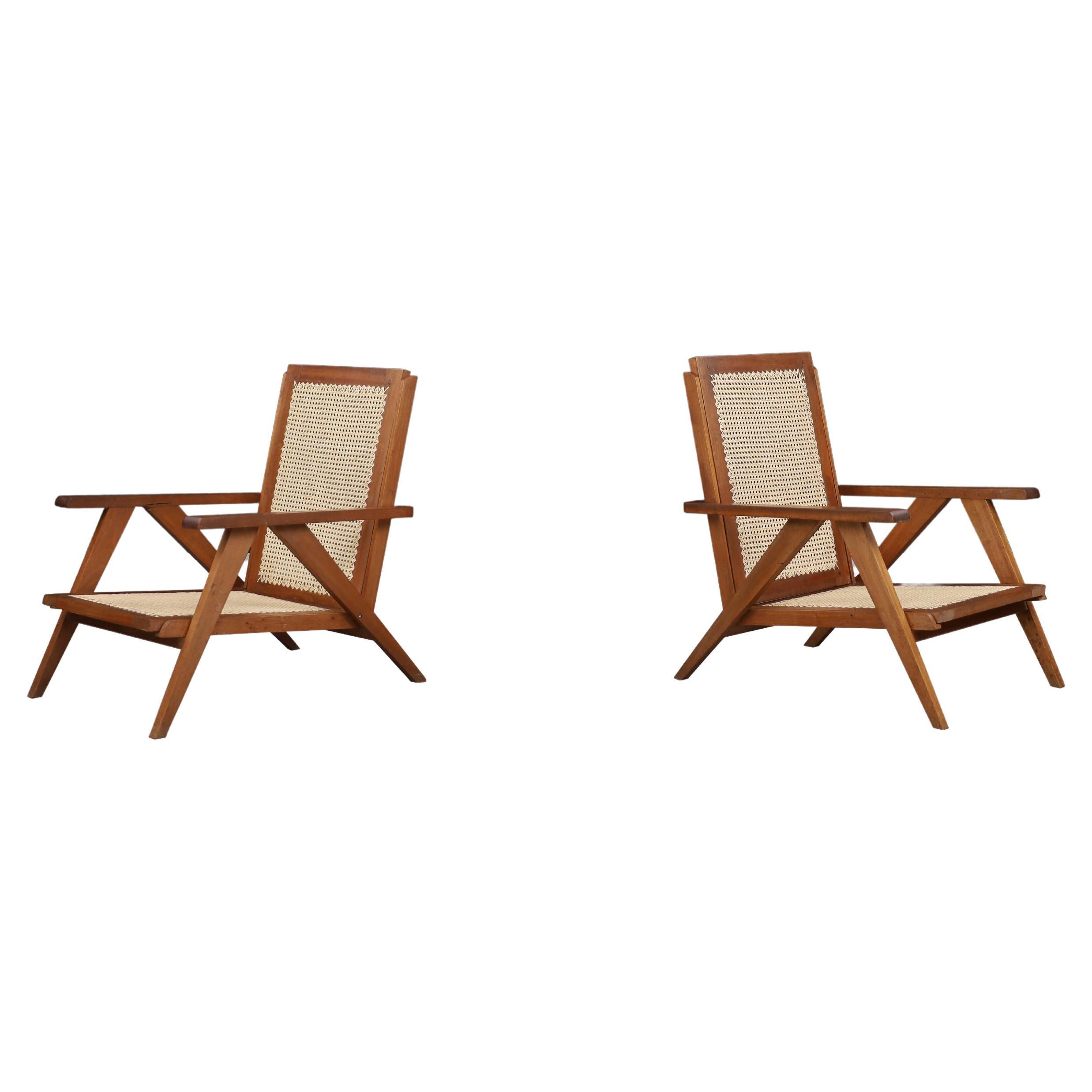 1950s French Teak and Cane Armchairs – Mid-Century Modern Icons