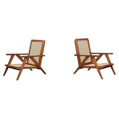 1950s French Teak and Cane Armchairs – Mid-Century Modern Icons