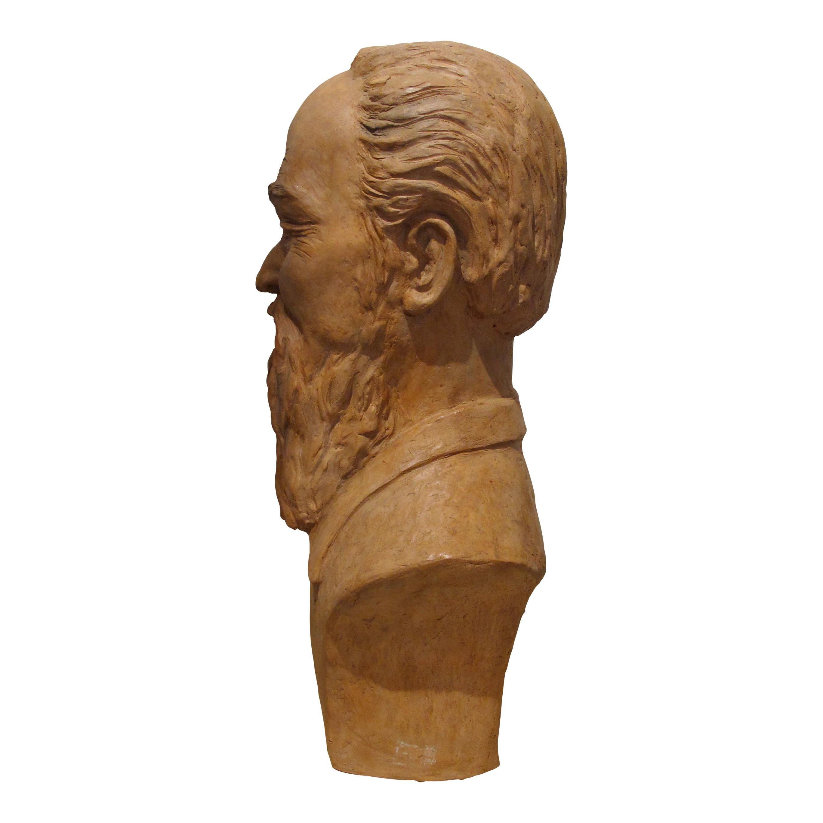 Mid-Century Modern 1950s French Terracotta Sculpture Bust Of A Chinese Man For Sale