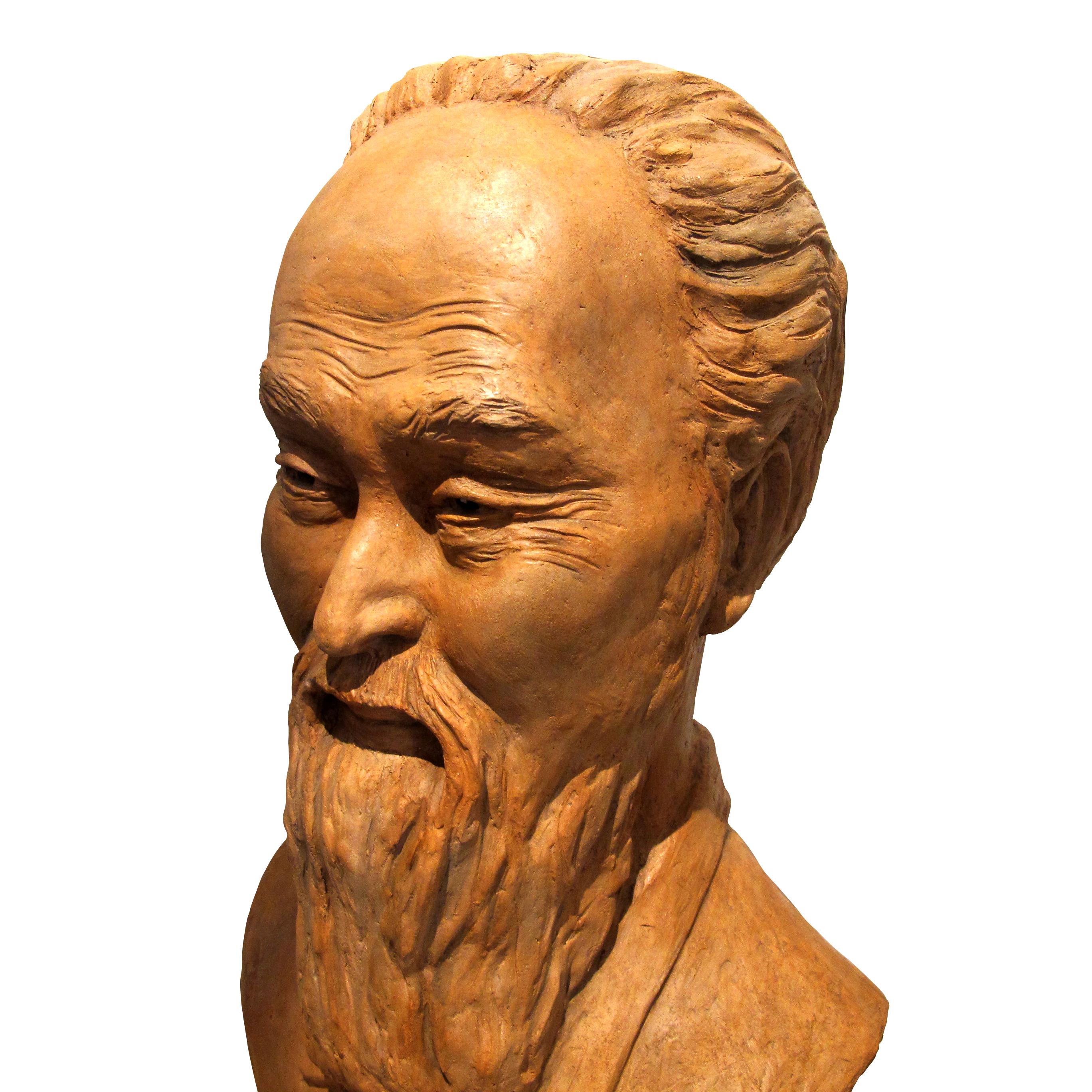 Non vernissé Sculpture en terre cuite française des années 1950 Buste d'un homme chinois en vente