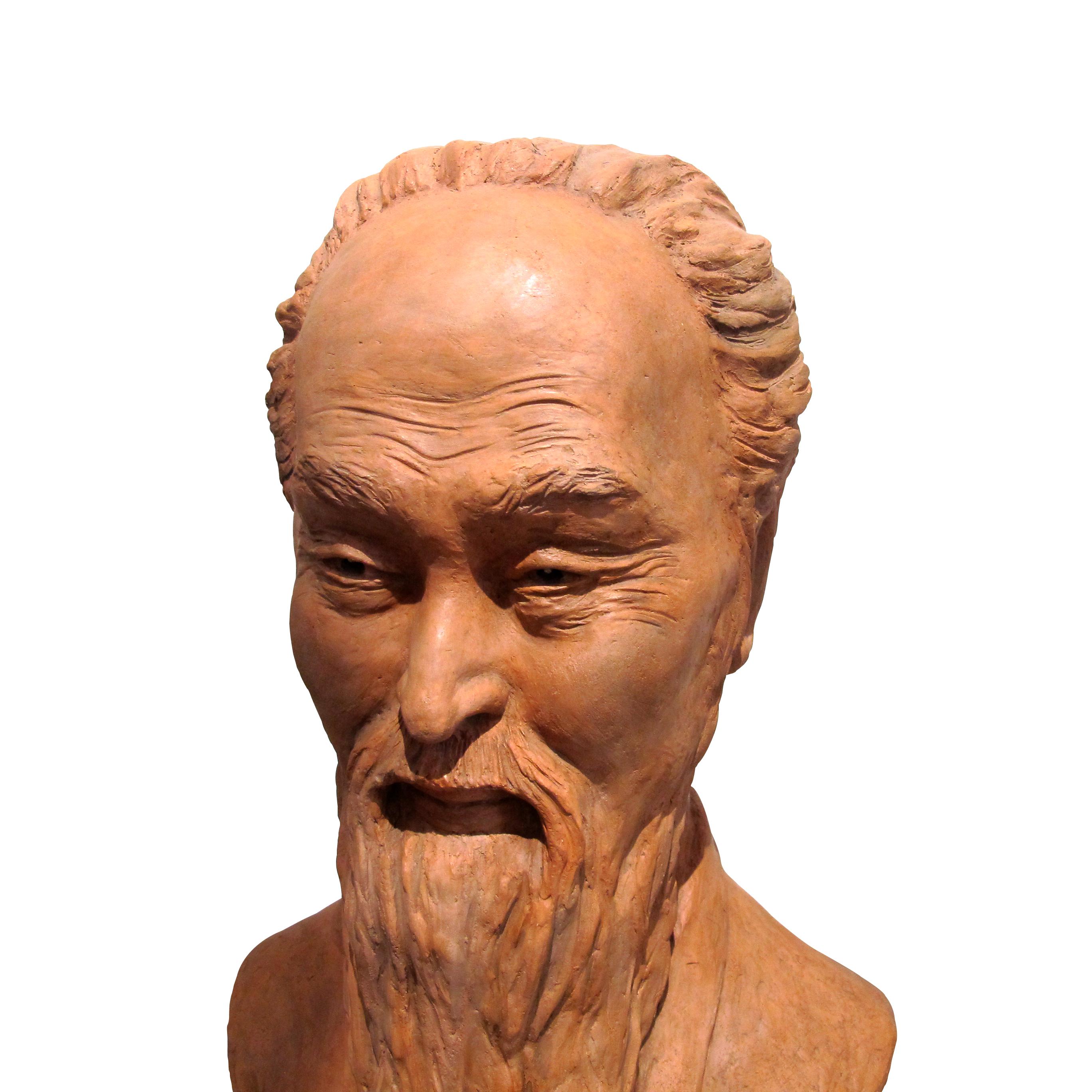 Sculpture en terre cuite française des années 1950 Buste d'un homme chinois Bon état - En vente à London, GB