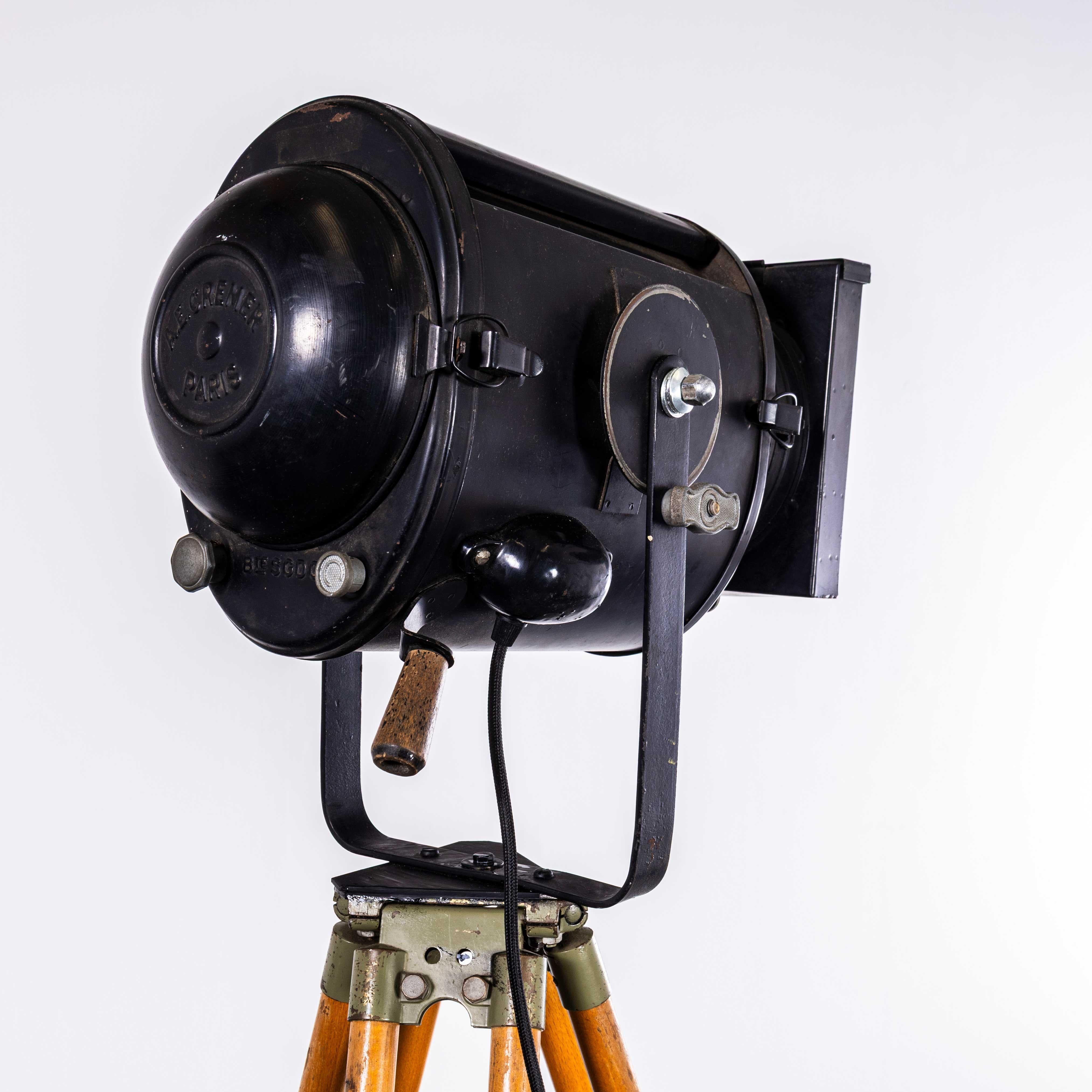 Mid-20th Century 1950's French Theatre Spot Lamp On Tripod Stand