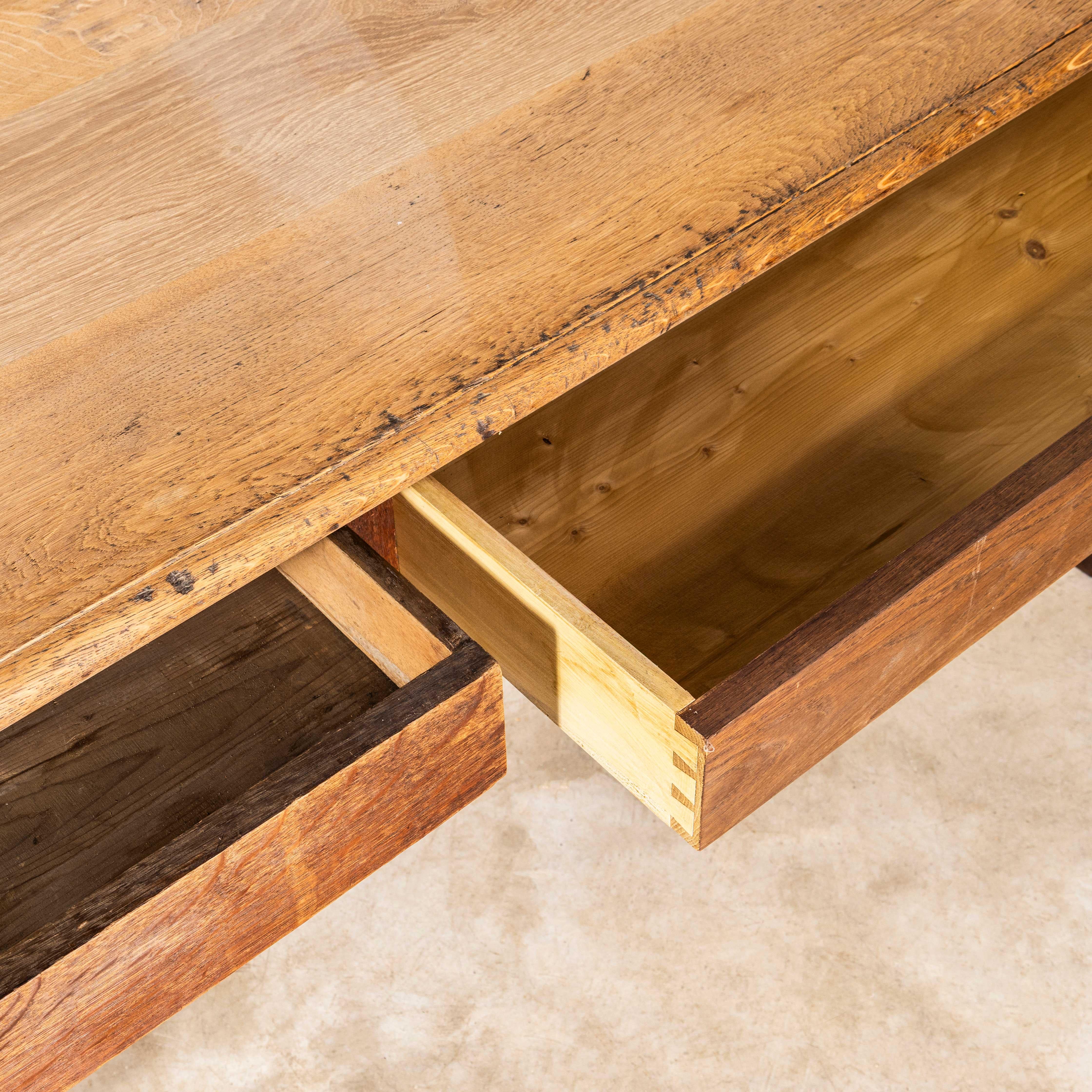Français 1950's French Two Drawer Farmhouse Rectangular Dining Table en vente