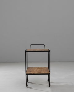 1950s French Two-Tier Metal and Wood Bar Cart With Bottle Holder