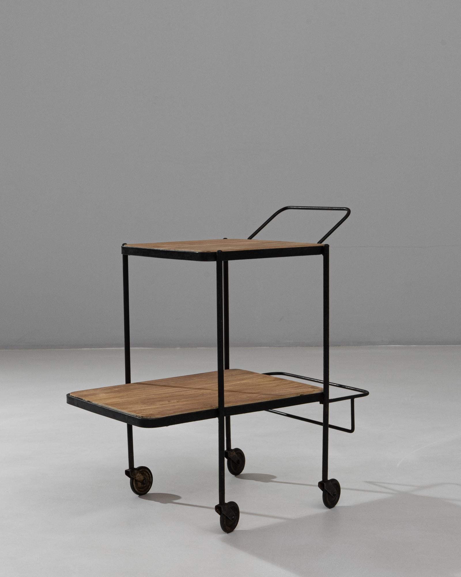 1950s French Two-Tier Metal and Wood Bar Cart With Bottle Holder For Sale 3