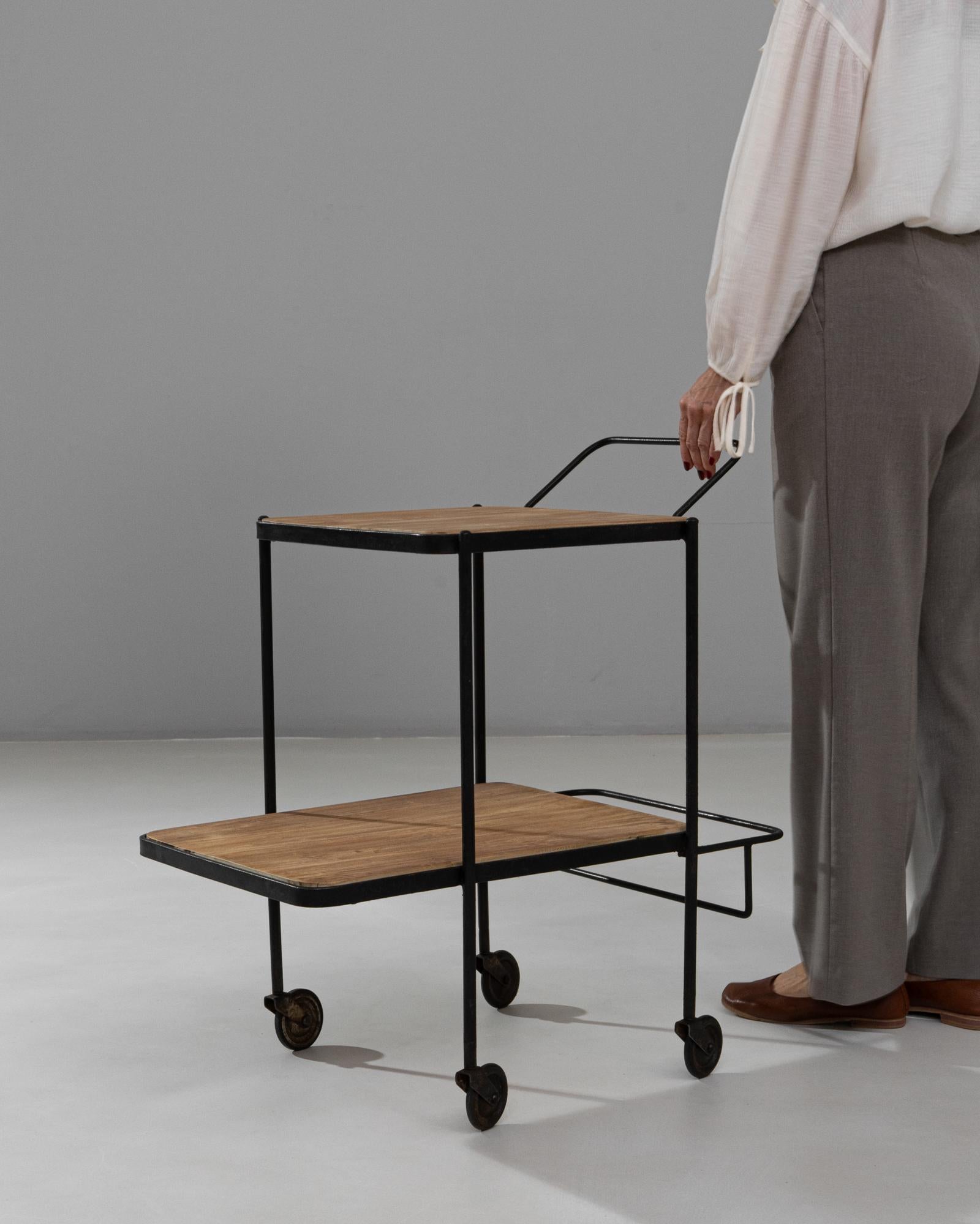 1950s French Two-Tier Metal and Wood Bar Cart With Bottle Holder For Sale 4