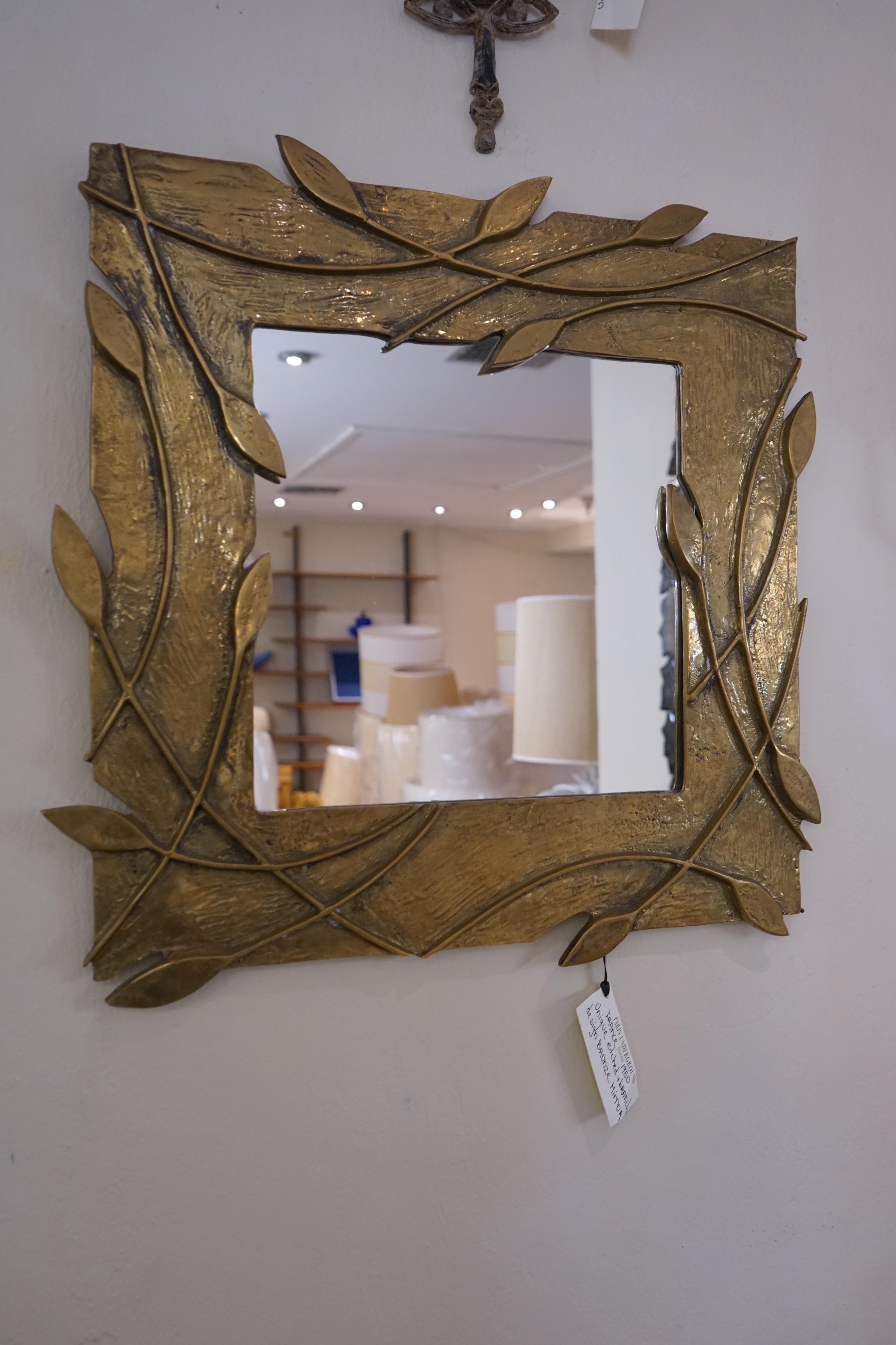 1950s French Unique Branch Design Bronze Square Mirror In Good Condition In Aspen, CO