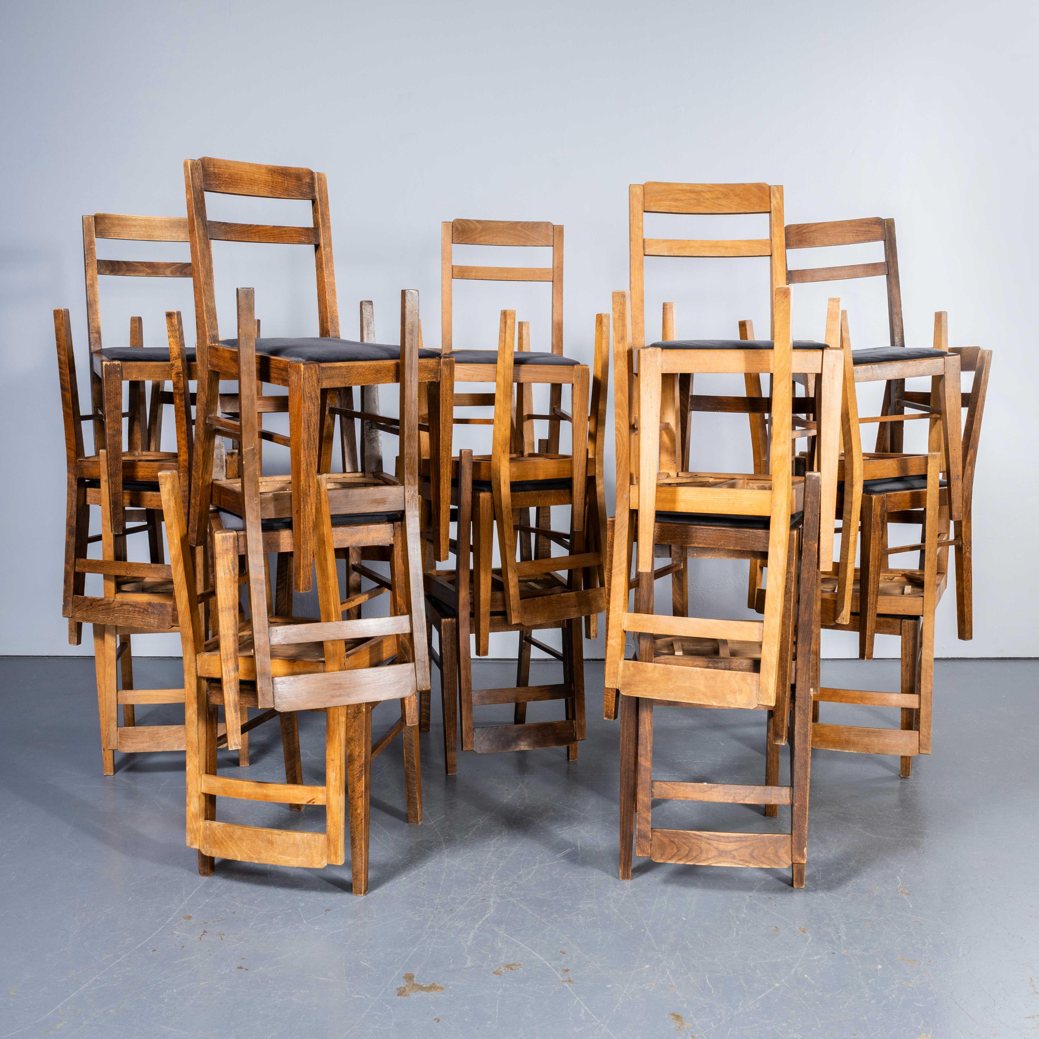 1950's French Upholstered Chairs By Vibo Vesoul - Good Quantities Available. 
A very unusual find for us we sourced these from a college library in central France. Vibo Vesoul was a niche French workshop best known for its work with the French