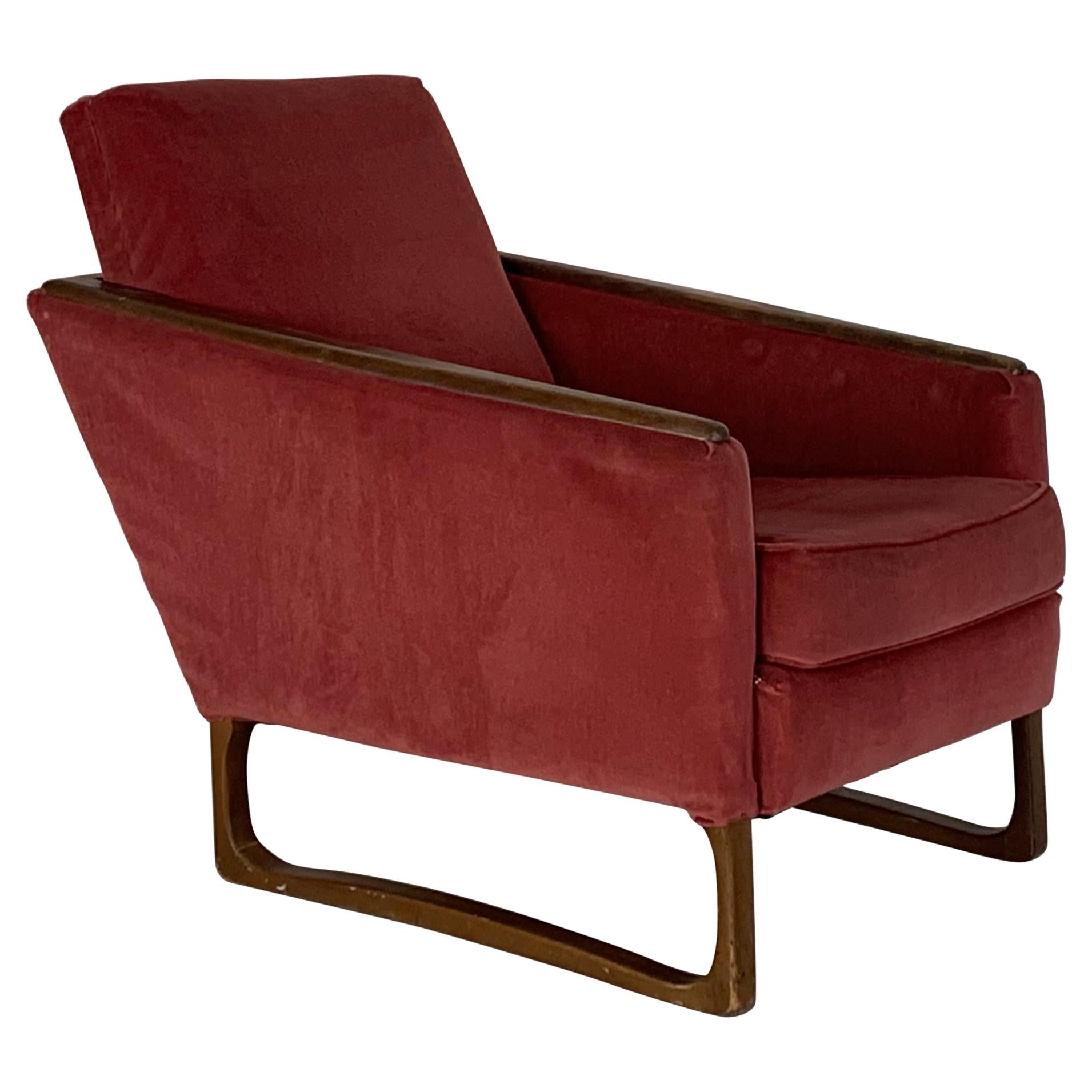 1950s French Velvet Armchair For Sale