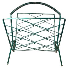 1950s French Vintage Magazine Rack Green Metallic