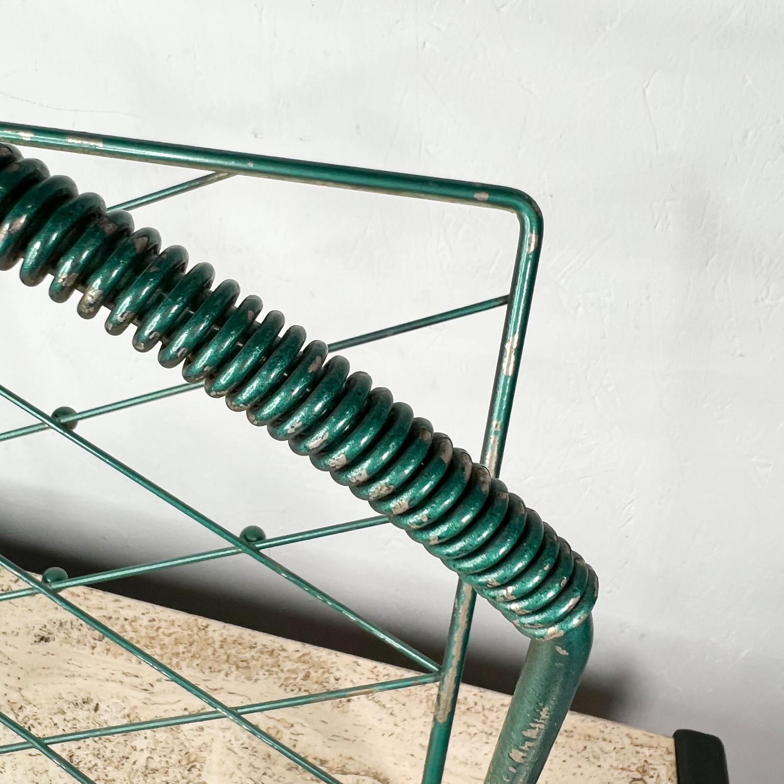 1950s French Vintage Magazine Rack Green Metallic  In Good Condition In Chula Vista, CA