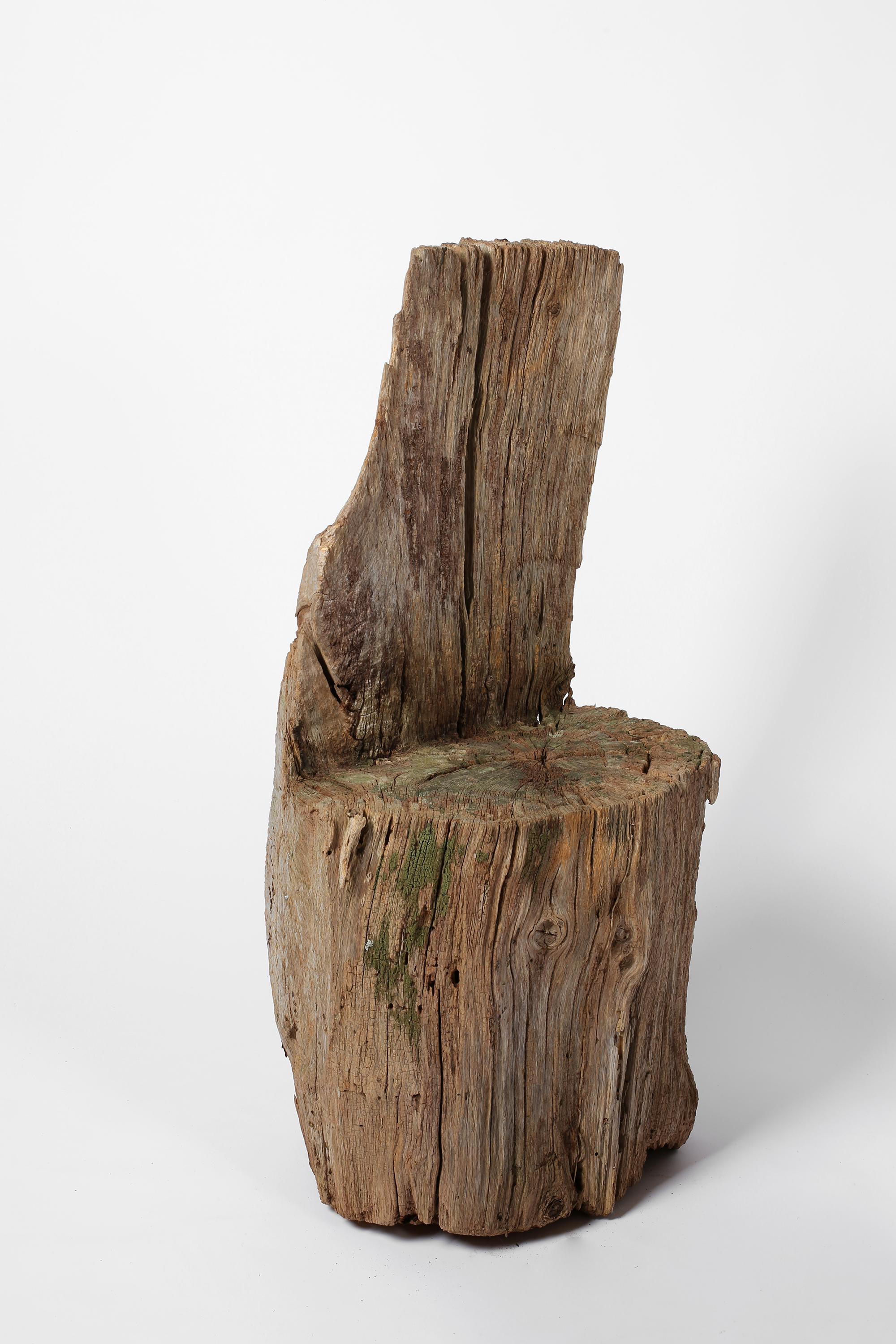 1950s French Wabi-Sabi Carved Oak Brutalist Occasional Chair  1