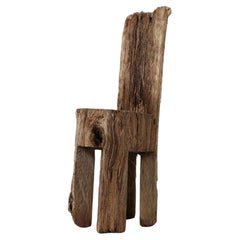 1950s French Wabi-Sabi Carved Oak Brutalist Occasional Chair 