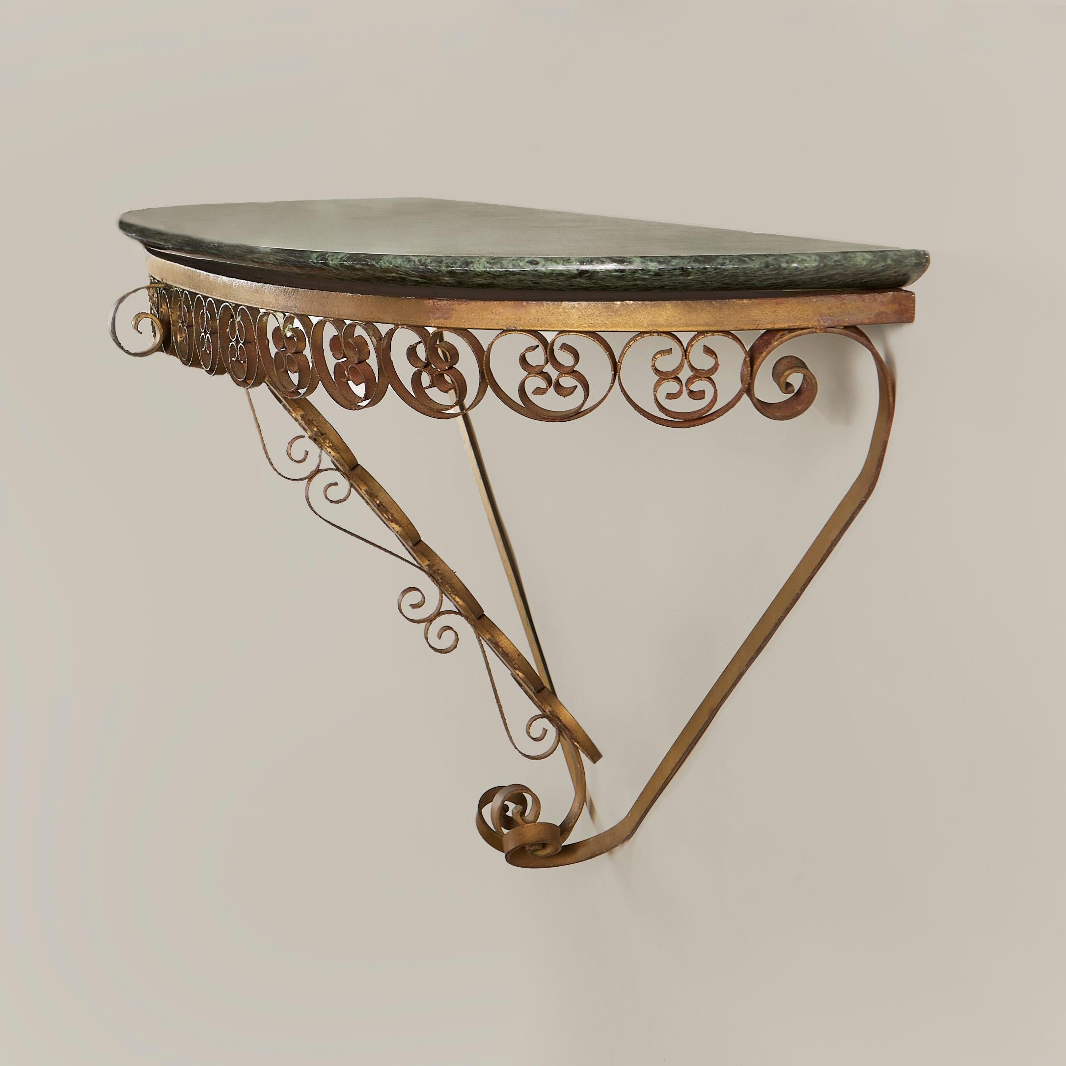1950s French wall mounted brass and marble console In Good Condition For Sale In London, GB