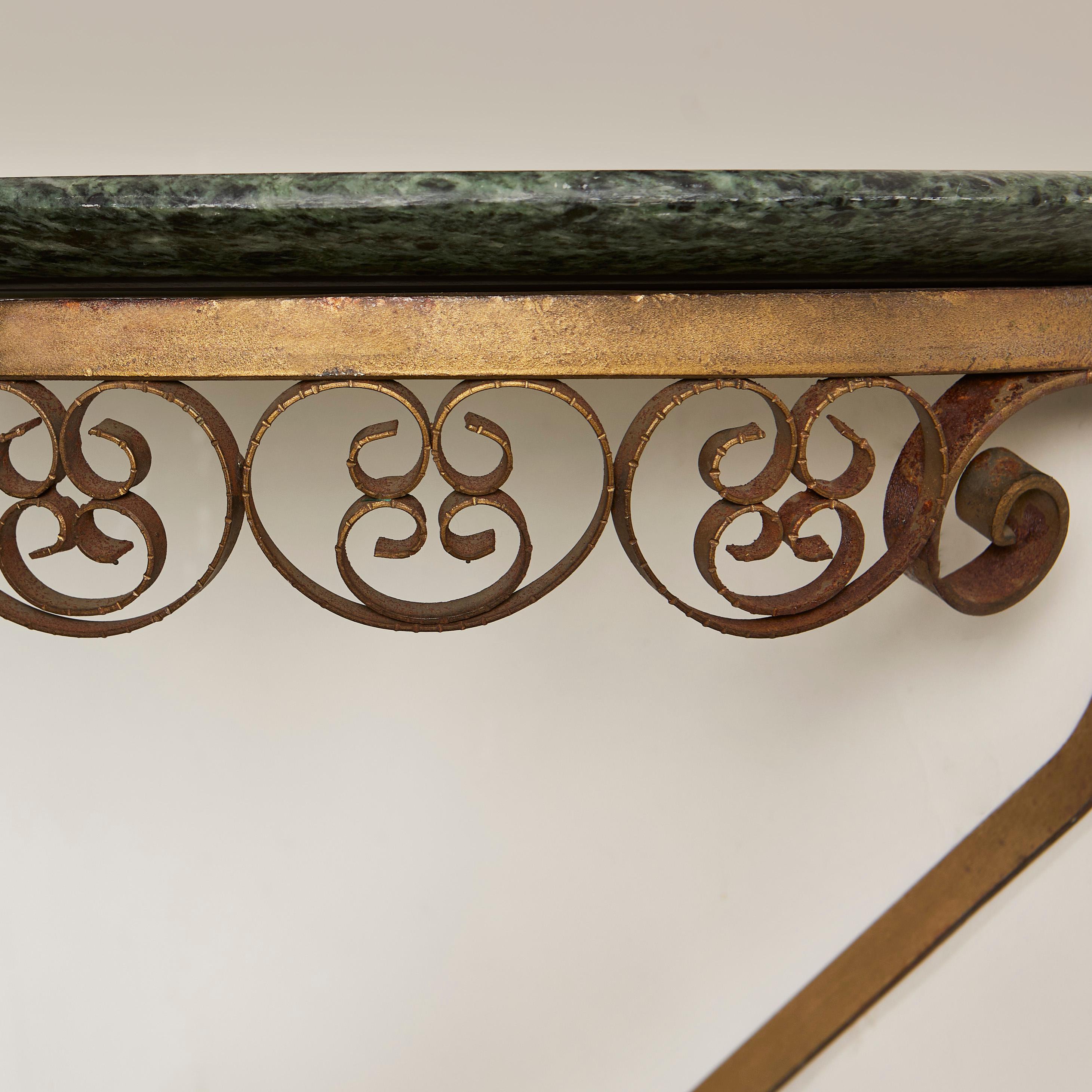 Mid-20th Century 1950s French wall mounted brass and marble console For Sale