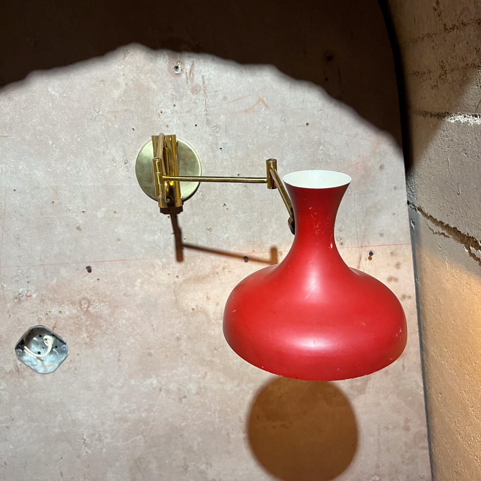 Mid-Century Modern 1950s French Wall Sconce Red Lamp Patinated Brass France For Sale