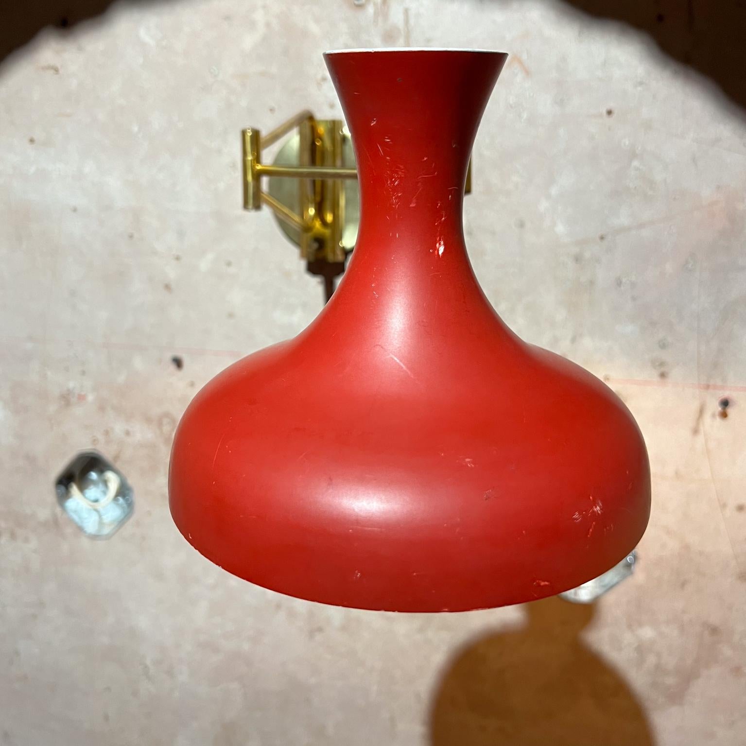 1950s French Wall Sconce Red Lamp Patinated Brass France In Good Condition For Sale In Chula Vista, CA