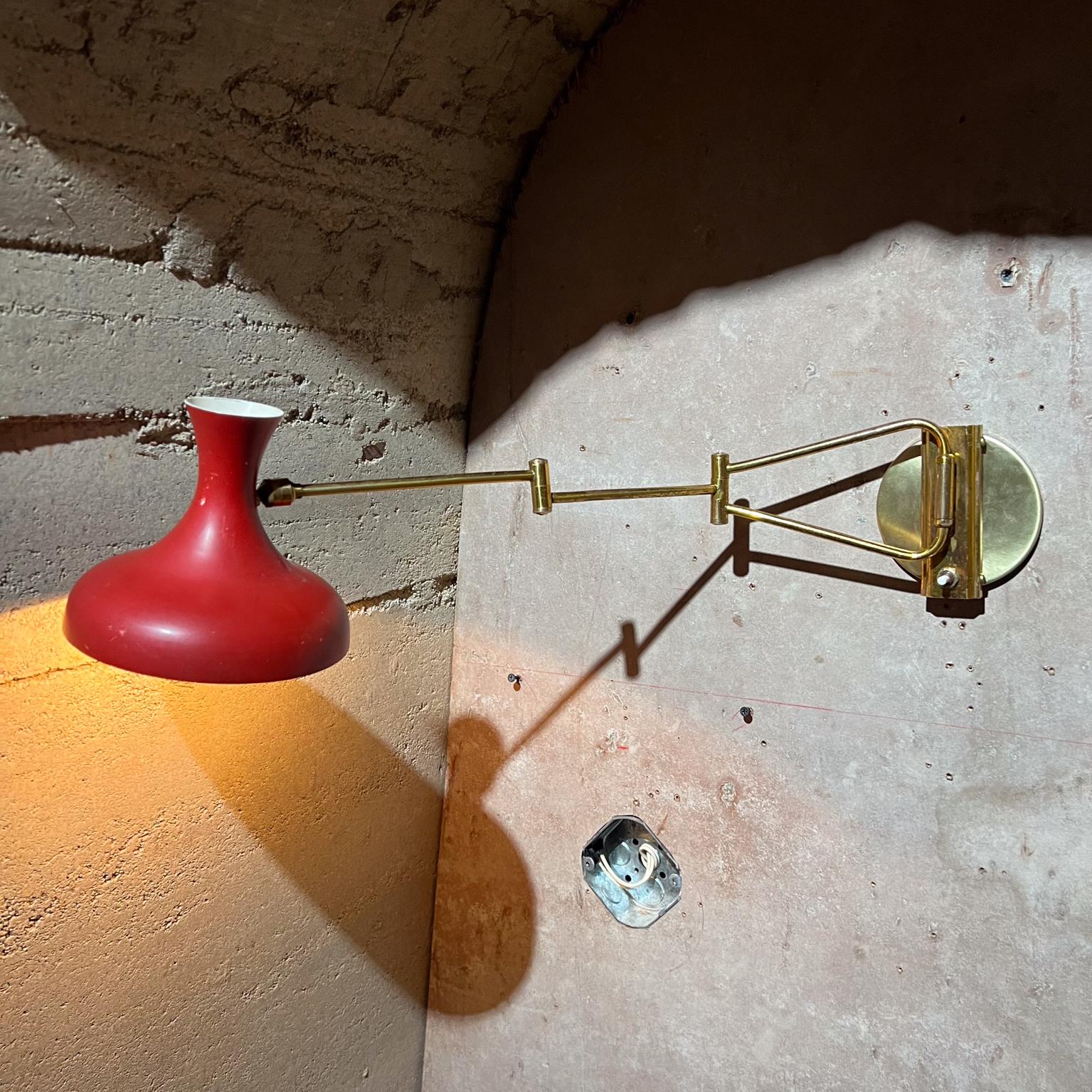 1950s French Wall Sconce Red Lamp Patinated Brass France For Sale 2