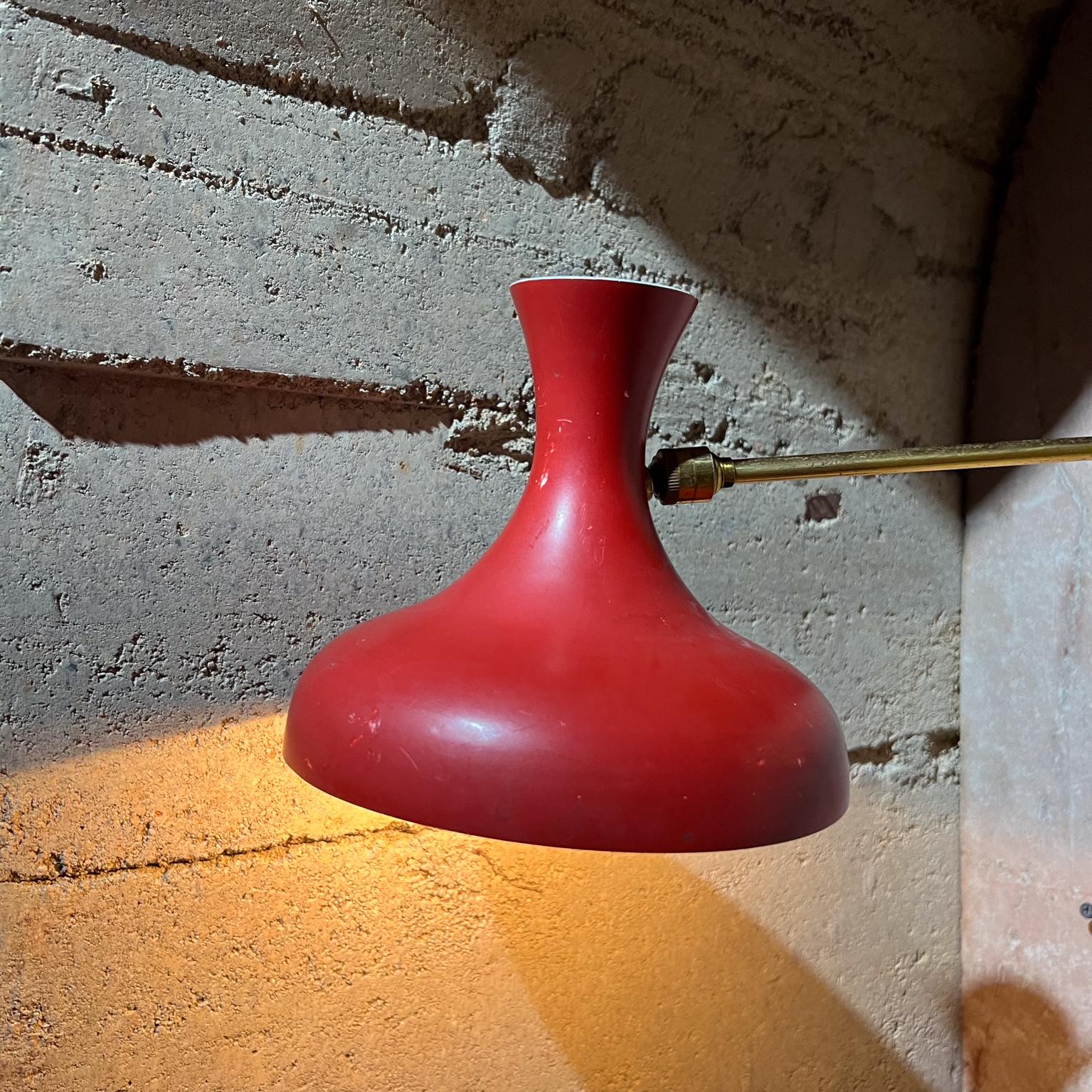 1950s French Wall Sconce Red Lamp Patinated Brass France For Sale 3