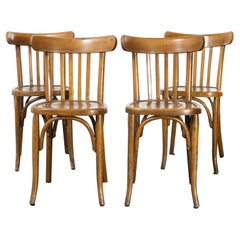 1950
s French Warm Oak Bentwood Dining Chairs, Set of Four