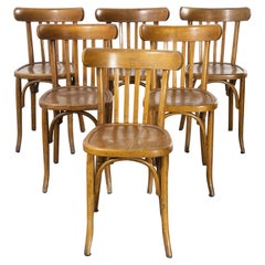 1950
s French Warm Oak Bentwood Dining Chairs, Set of Six