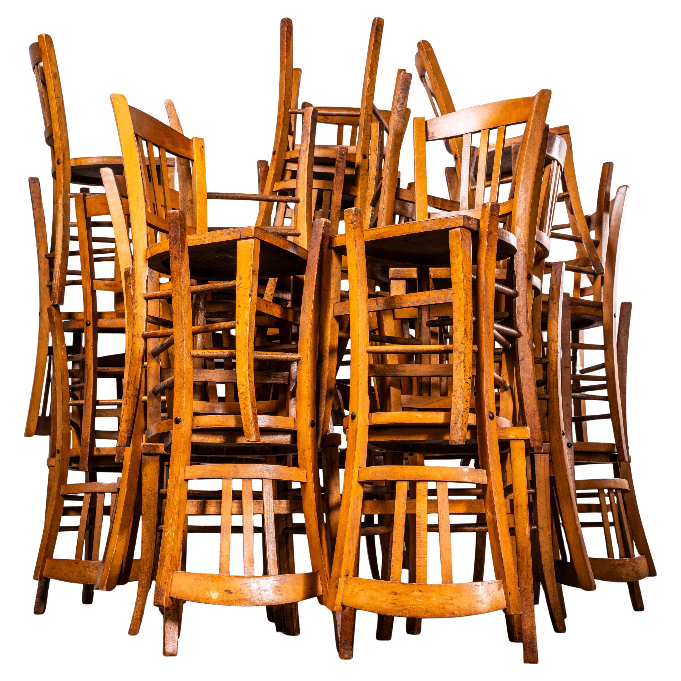 1950's French Warm Oak Farmhouse Dining Chairs - Good Quantity Available