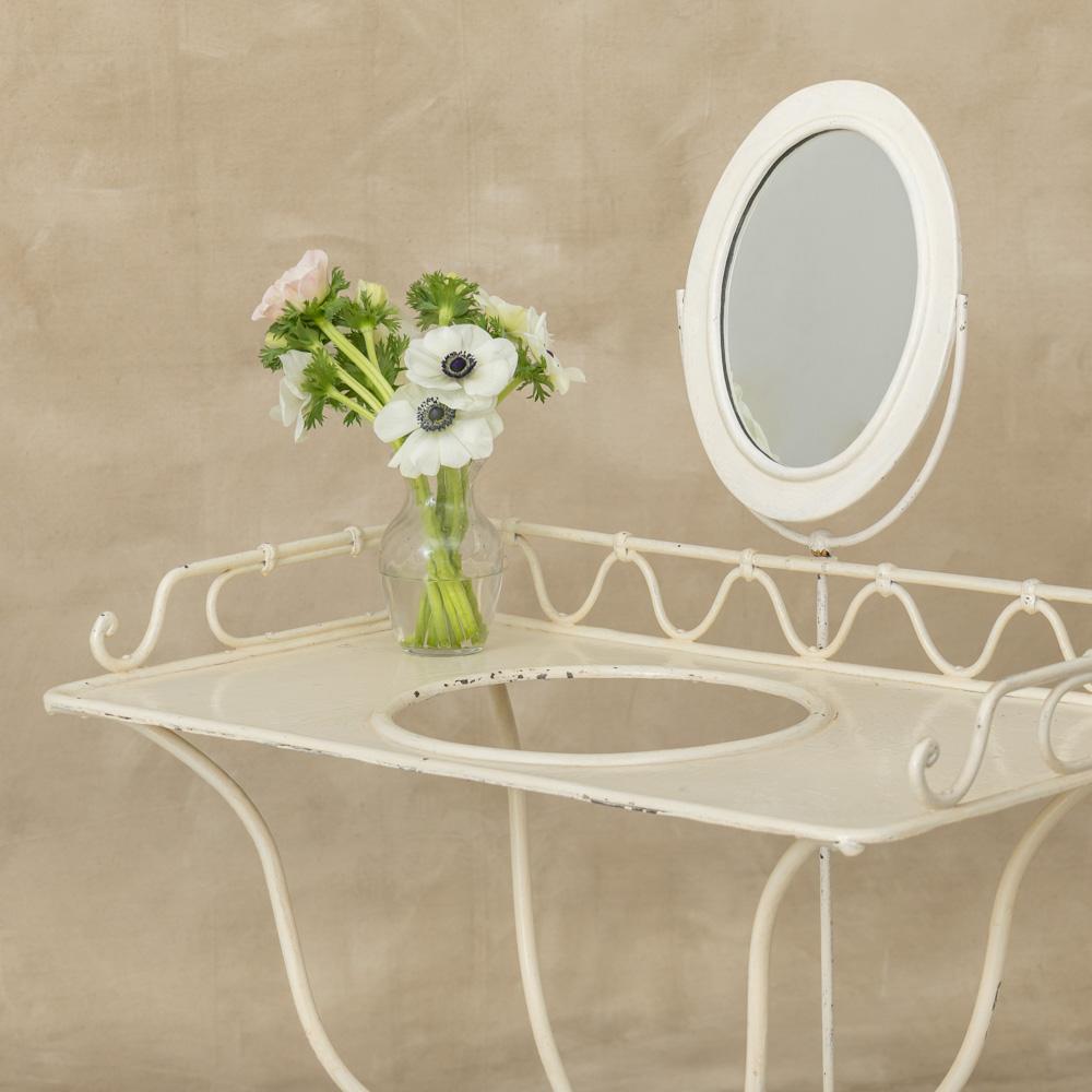 1950's French White Iron Vanity In Good Condition For Sale In Los Angeles, CA