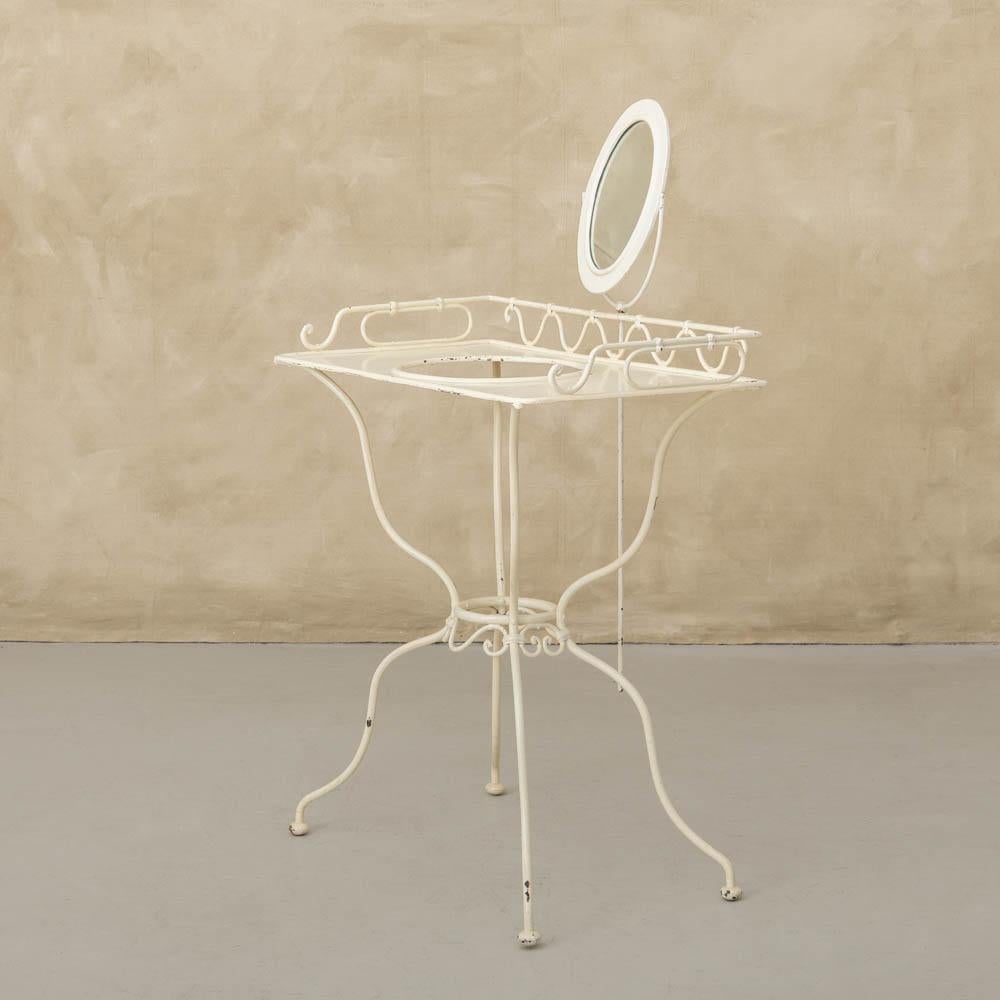 Mirror 1950's French White Iron Vanity For Sale