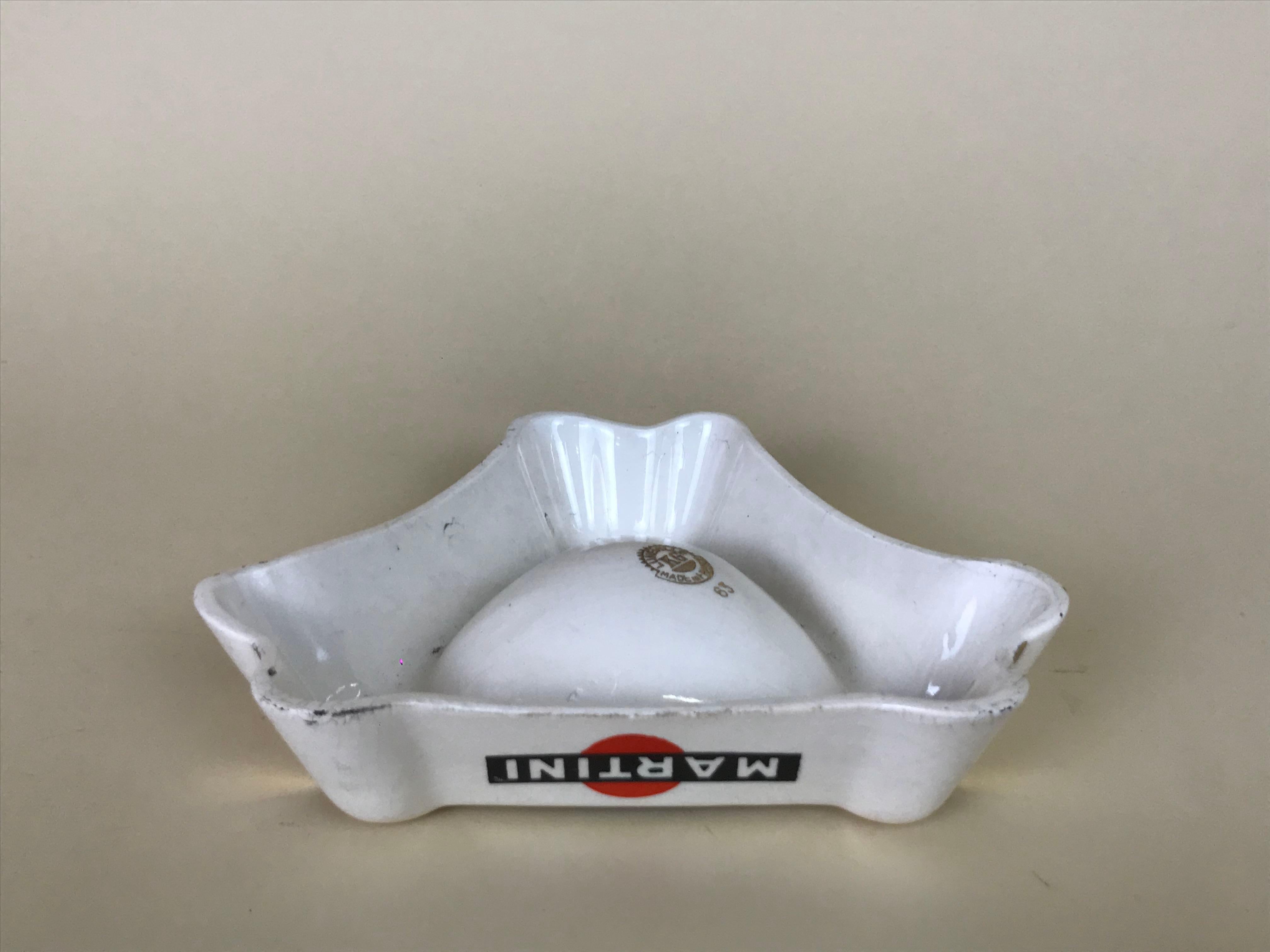 1950s French White Martini Earthenware Advertising Ashtray by Luneville Faience For Sale 6