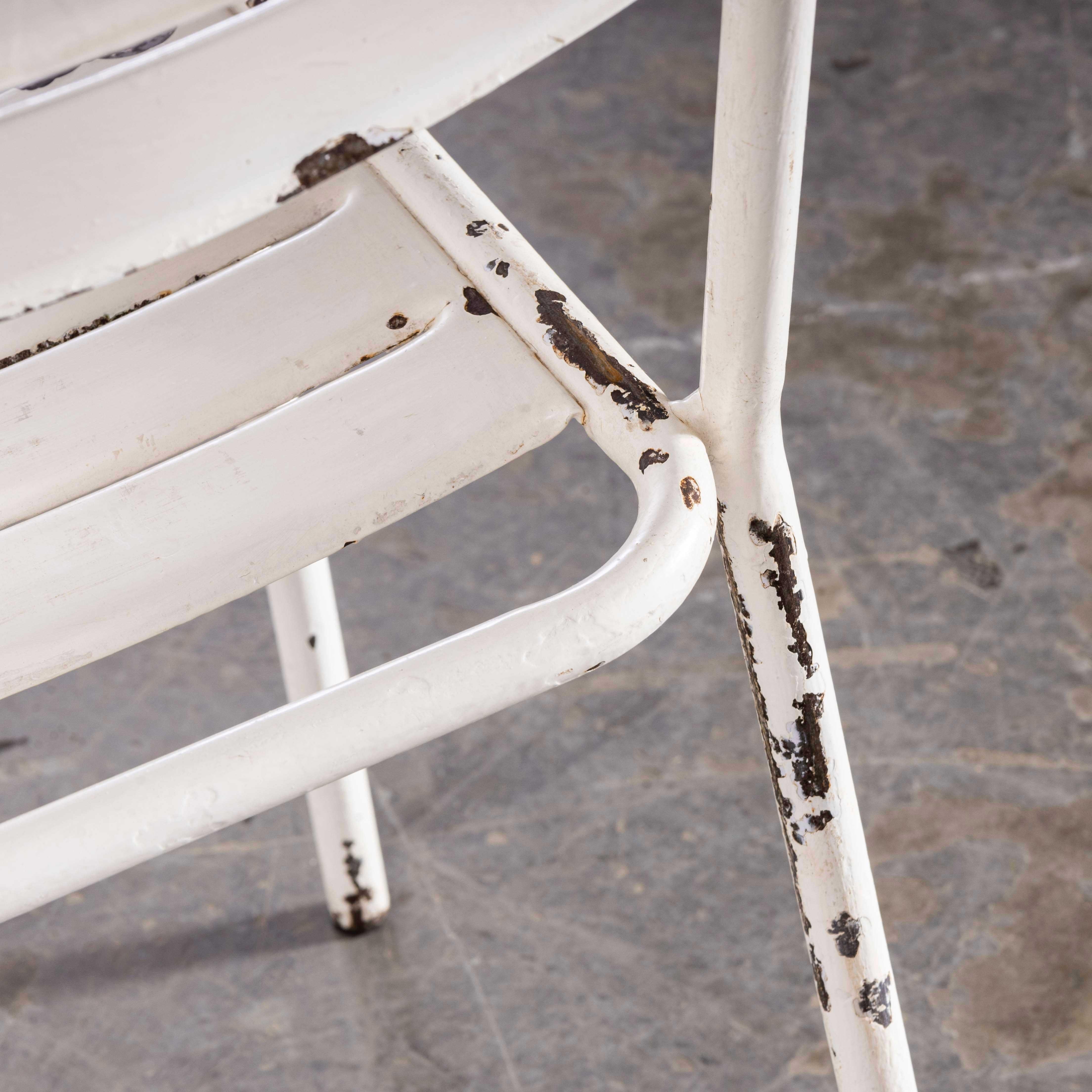 1950’s French White Metal Stacking Outdoor Chairs – Good Quantities Available
1950’s French White Metal Stacking Outdoor Chairs – Good Quantities Available. Reminiscent of Tolix but not made by Tolix, this style of chair was industrially produced in