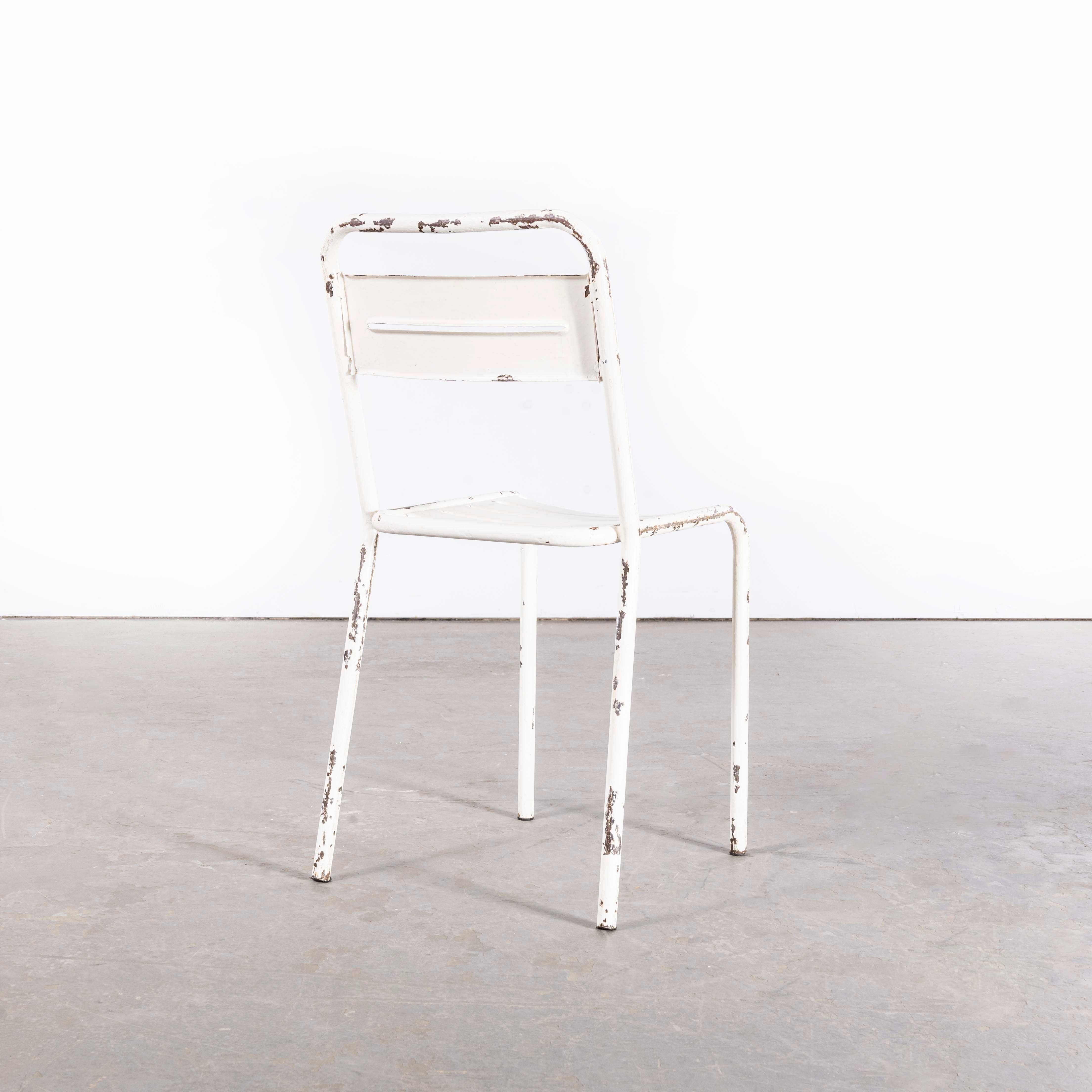 1950’s French White Metal Stacking Outdoor Chairs – Set Of Four

1950’s French White Metal Stacking Outdoor Chairs – Set Of Four. Reminiscent of Tolix but not made by Tolix, this style of chair was industrially produced in the 1950’s by various