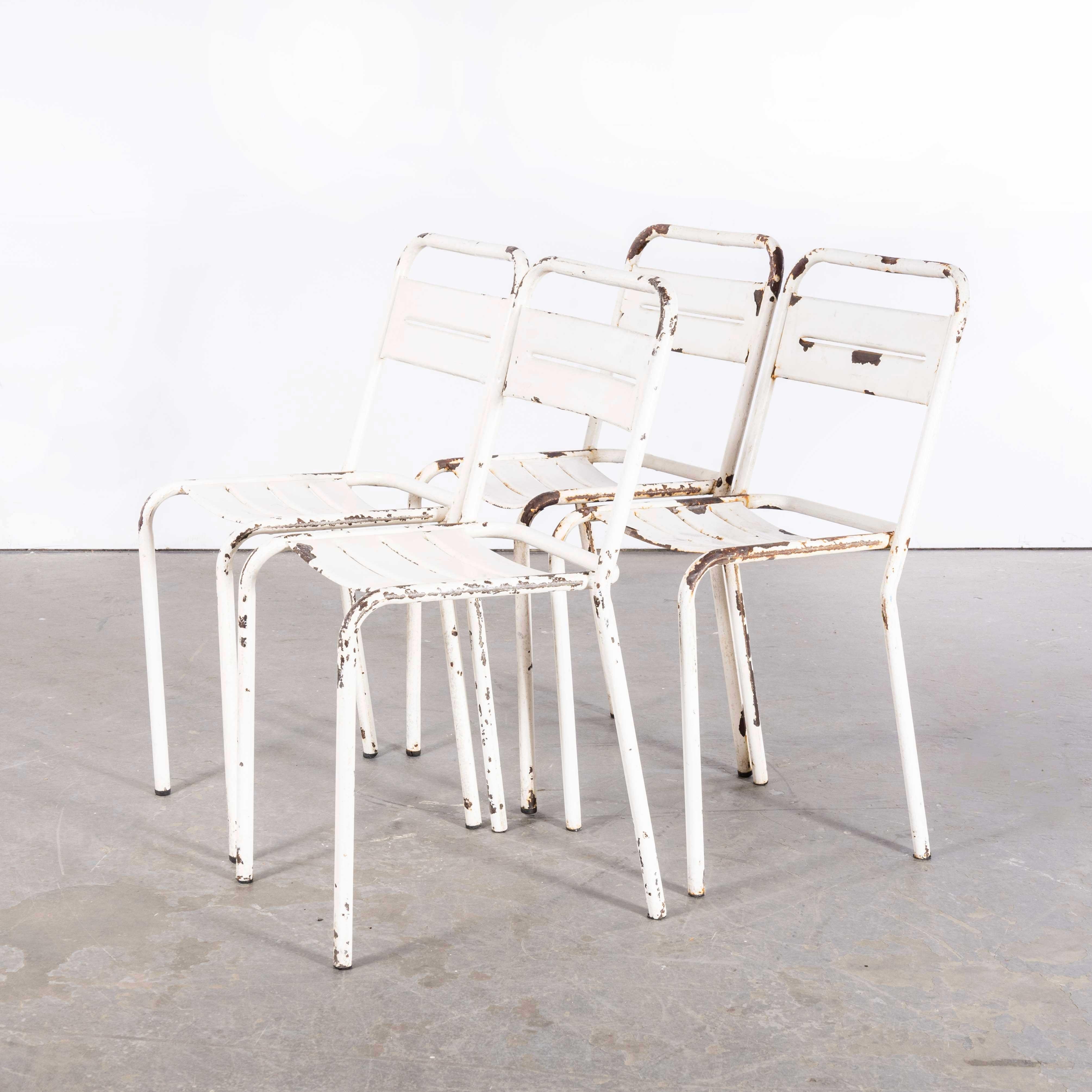 Mid-20th Century 1950's French  White Metal Stacking Outdoor Chairs - Set Of Four For Sale