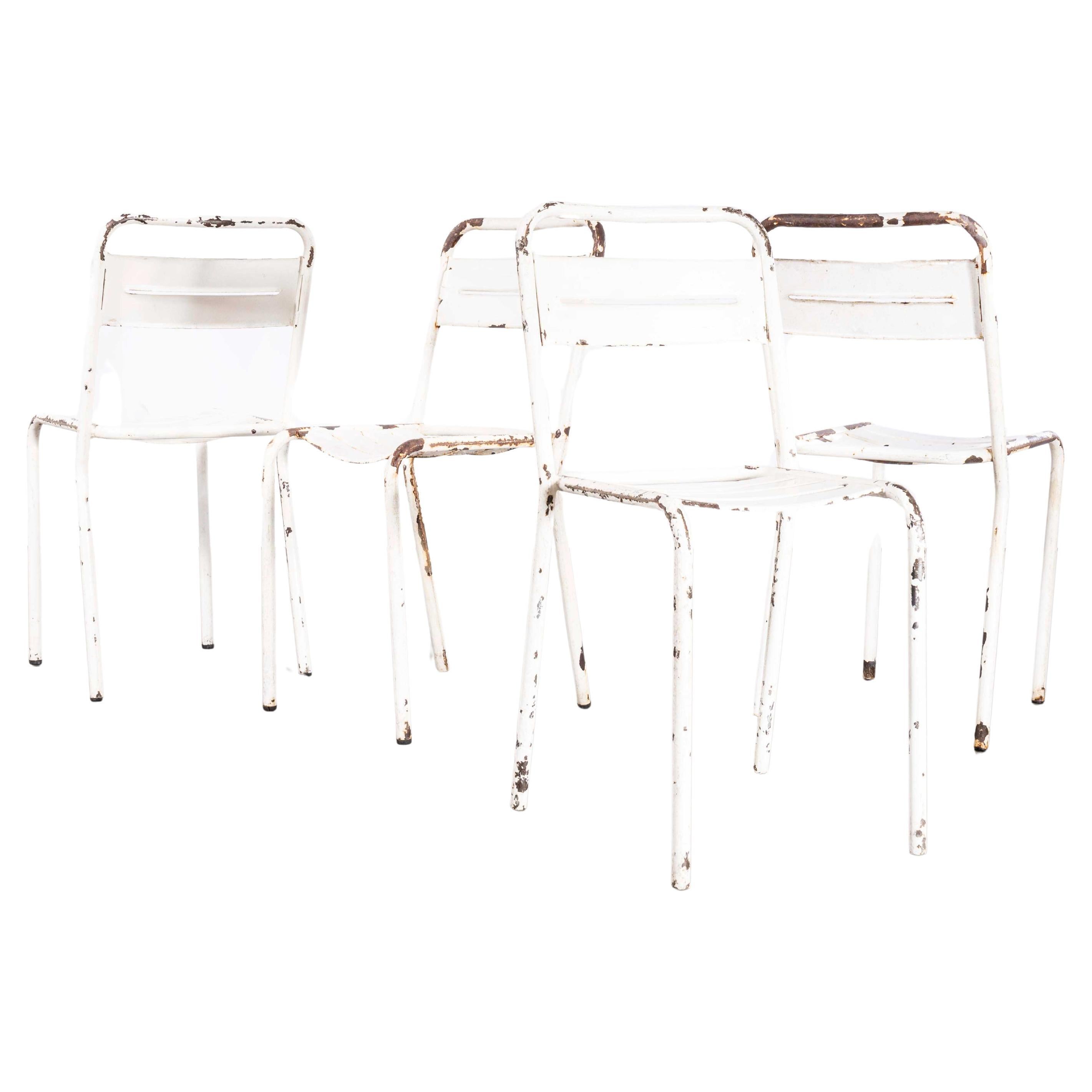 1950's French  White Metal Stacking Outdoor Chairs - Set Of Four