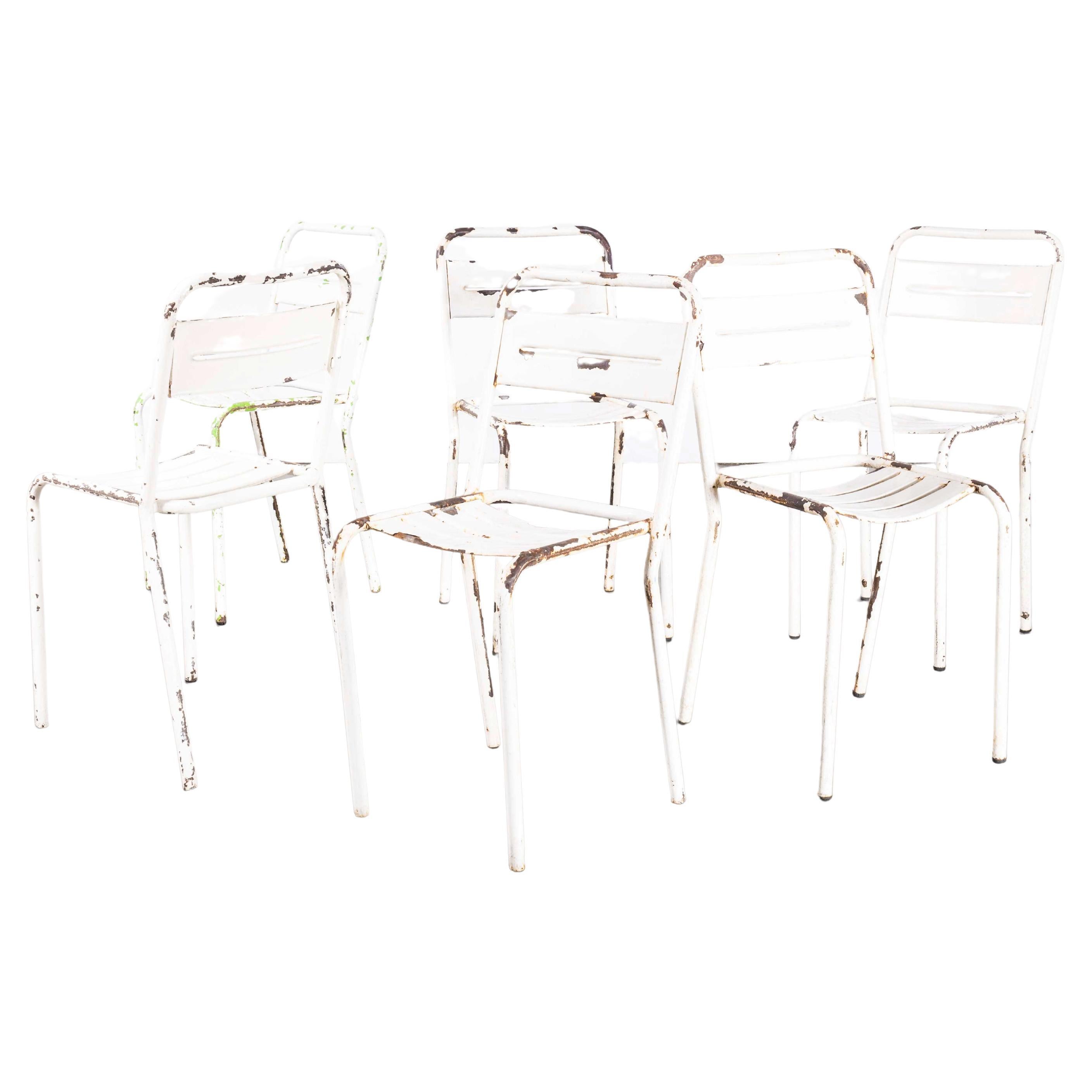 1950's French White Metal Stacking Outdoor Chairs, Set of Six