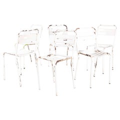 1950's French White Metal Stacking Outdoor Chairs, Set of Six