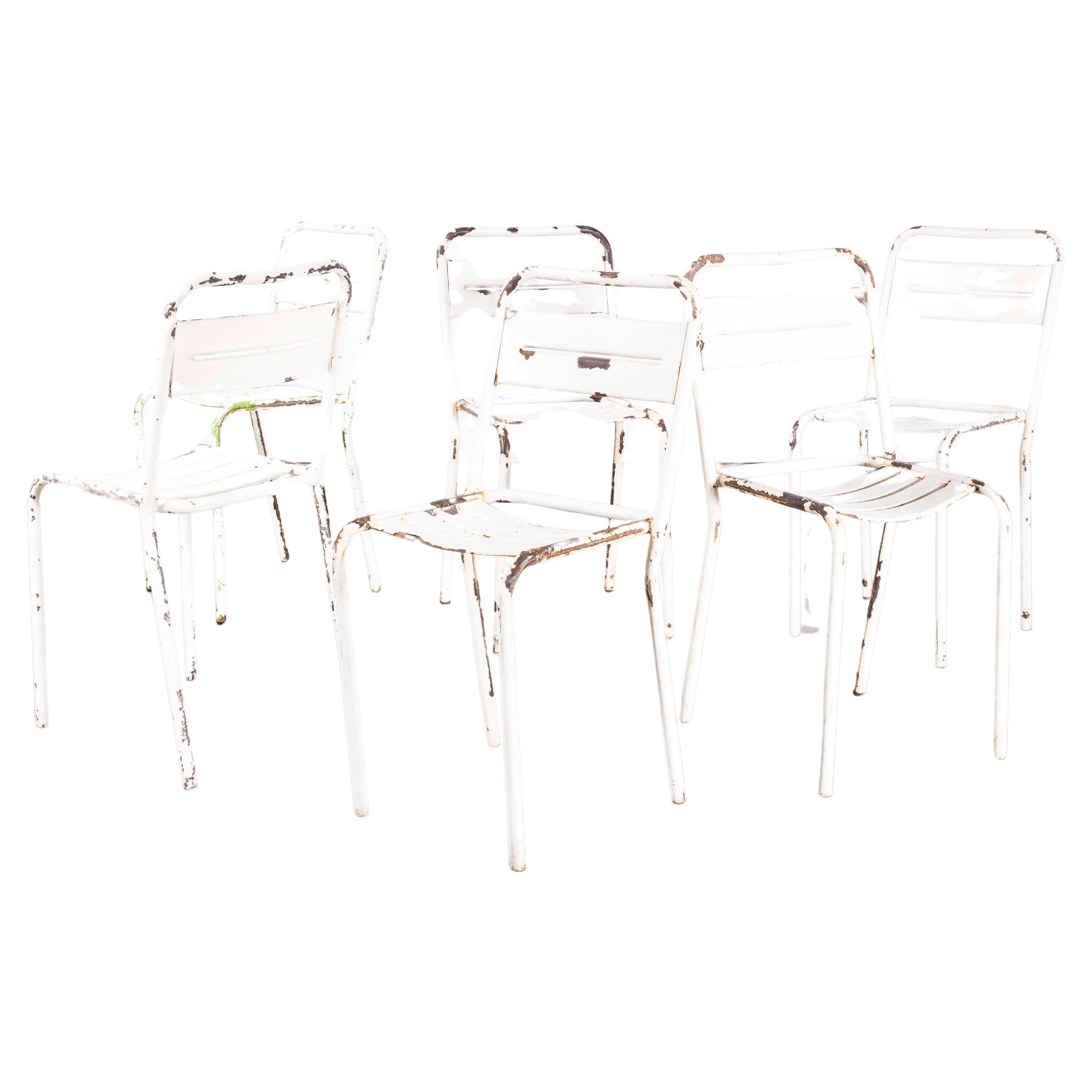 1950's French  White Metal Stacking Outdoor Chairs - Set Of Six For Sale