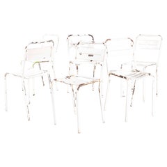 1950's French  White Metal Stacking Outdoor Chairs - Set Of Six
