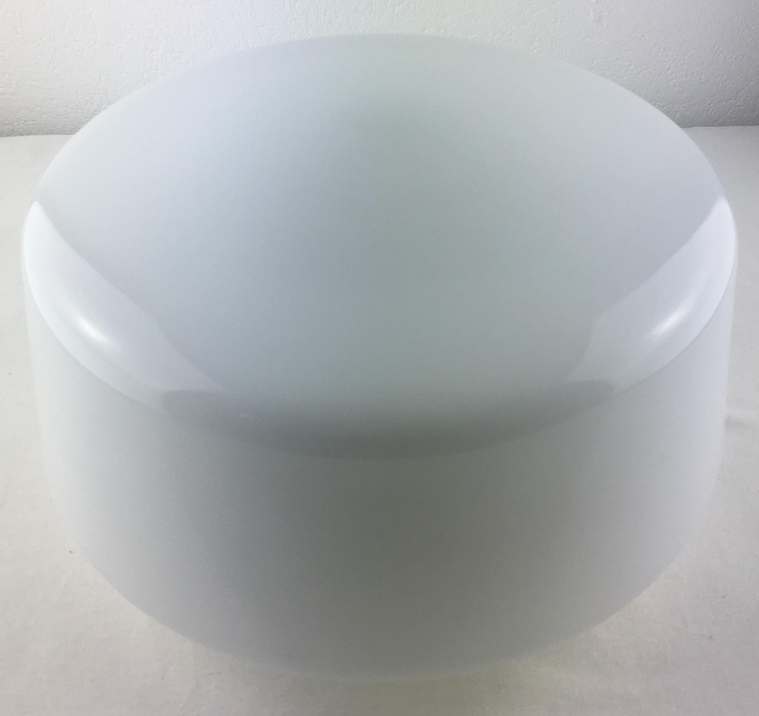 French Modernist White Opaline Flush Mount Ceiling Light In Good Condition In Miami, FL