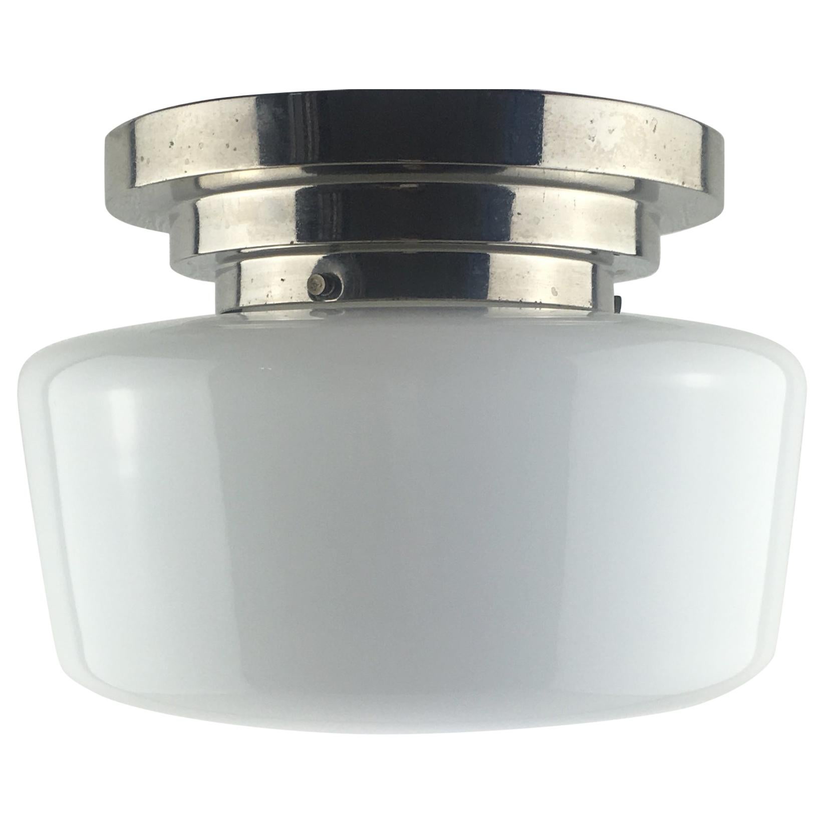 French Modernist White Opaline Flush Mount Ceiling Light