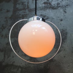 1950s French White Opaline Globe Nickel Plated Pendant Lamp