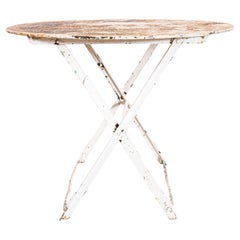 1950's French White Round Metal Folding Dining Table