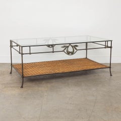 1950s French Wicker and Glass Coffee Table