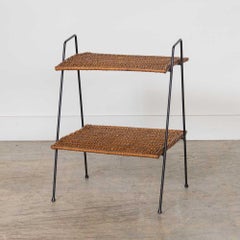 1950s French Wicker and Iron Side Table