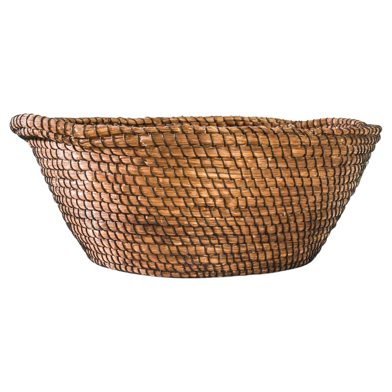 Large French Wicker square top basket with metal buckles at 1stDibs