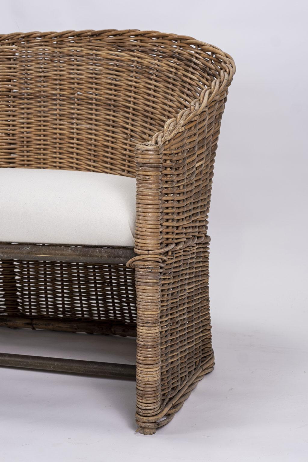 Cotton 1950s French Wicker Sofa