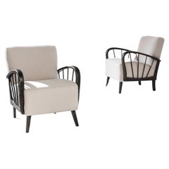 1950s French Wooden Armchairs, a Pair